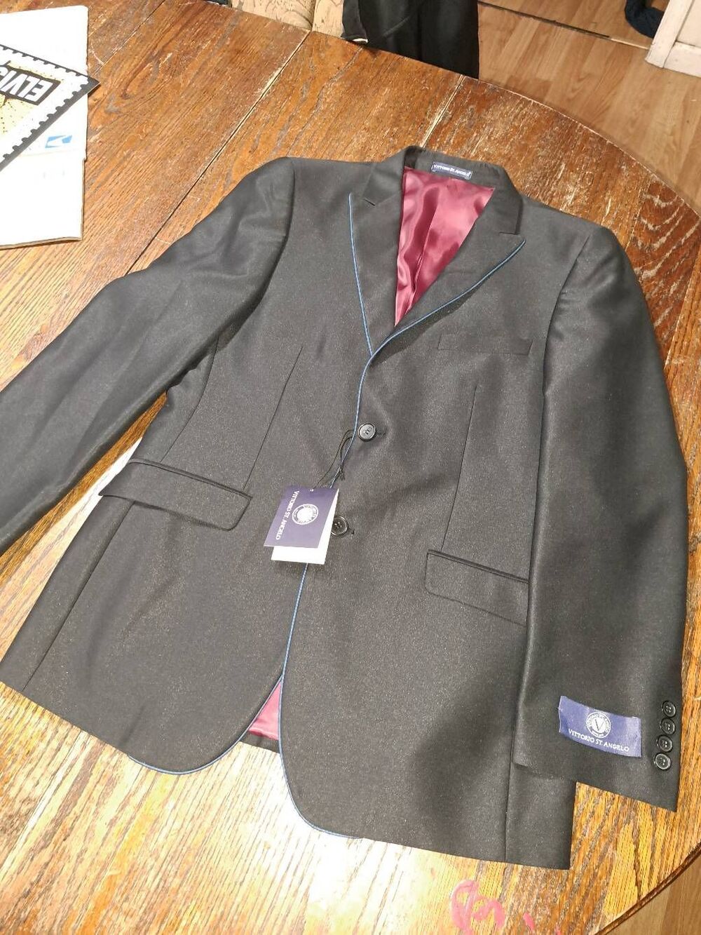 New 40R Vittorio St Angelo Black Blue Suit Sports Coat Jacket Blazer NWT